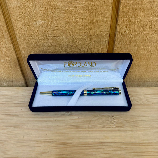 Slimline Ballpoint Pen - Paua & Gold Plated Metal