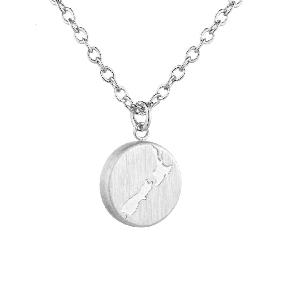 Round New Zealand/Aotearoa Map Necklace