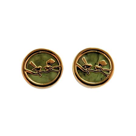 Round Pounamu and Gold Stud Earrings